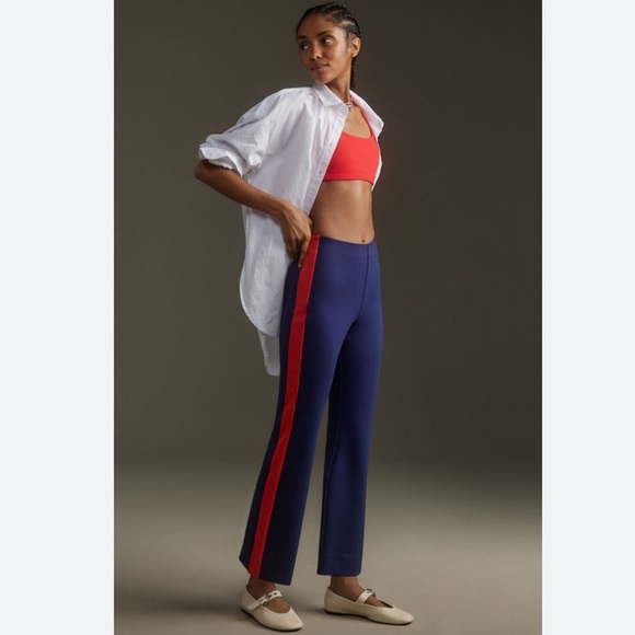 Anthropologie Maeve The Margot Kick-Flare Cropped Sport Striped Pants Sz M TALL - Picture 1 of 10